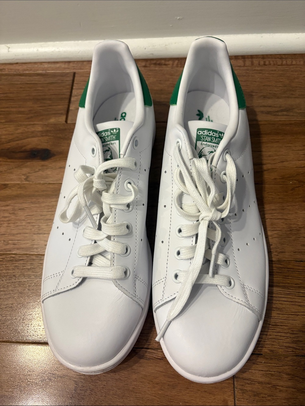 adidas White Stan smith Leather Sneakers with Green Heel Accents